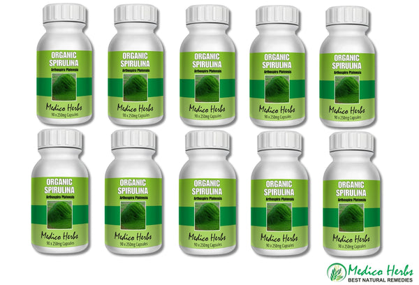 Spirulina Organic 10 bottles 90 x 250mg Capsules