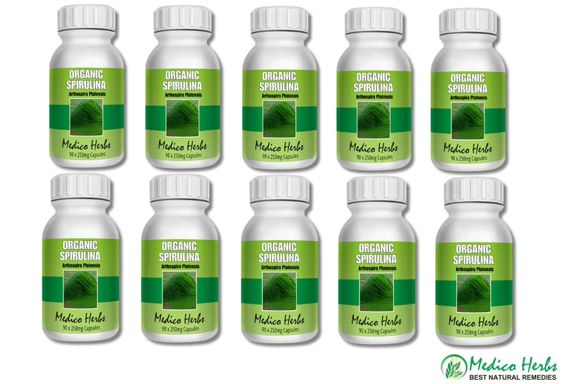 Spirulina Organic 10 bottles 90 x 250mg Capsules